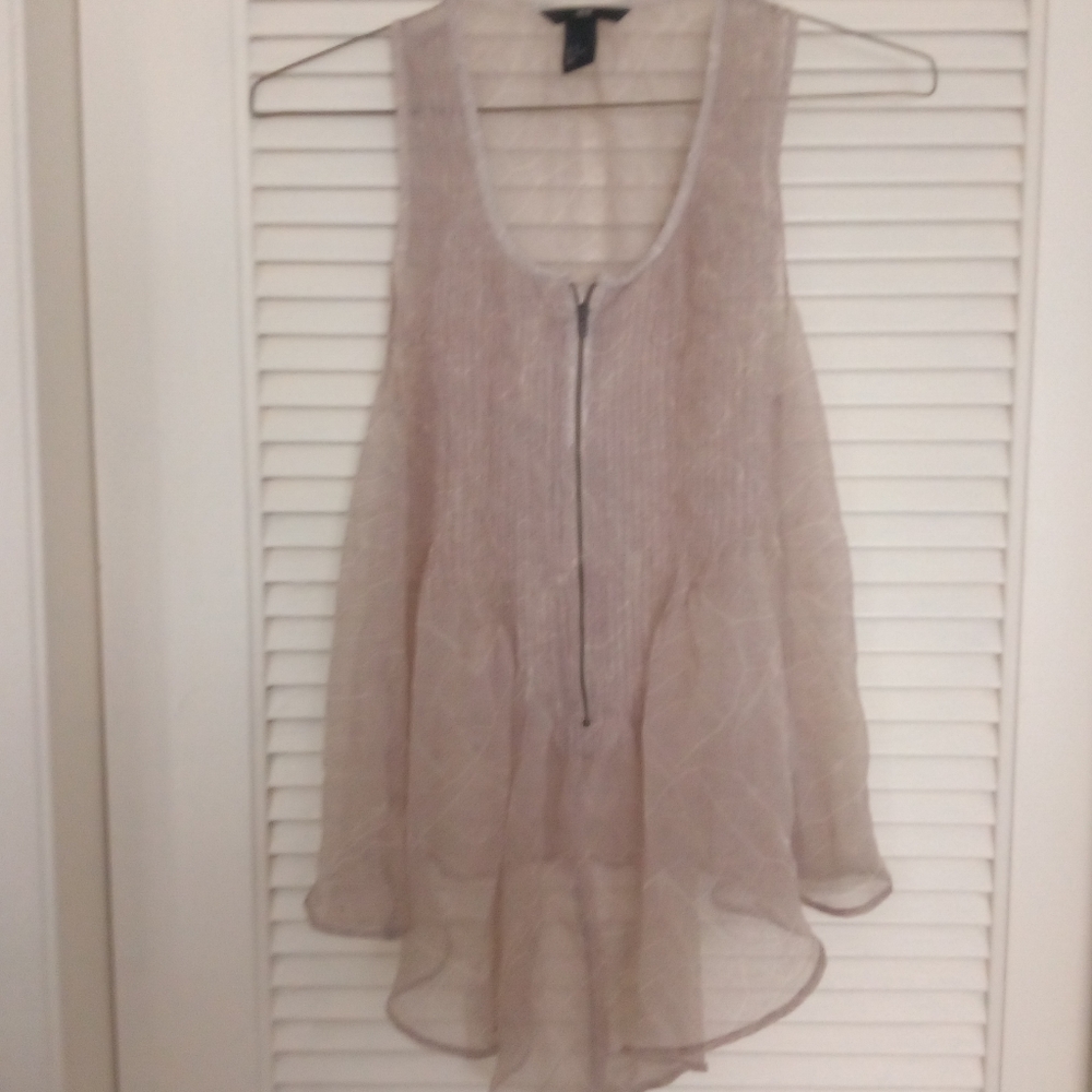 H&M tan sheer front zipper blouse. Size 8